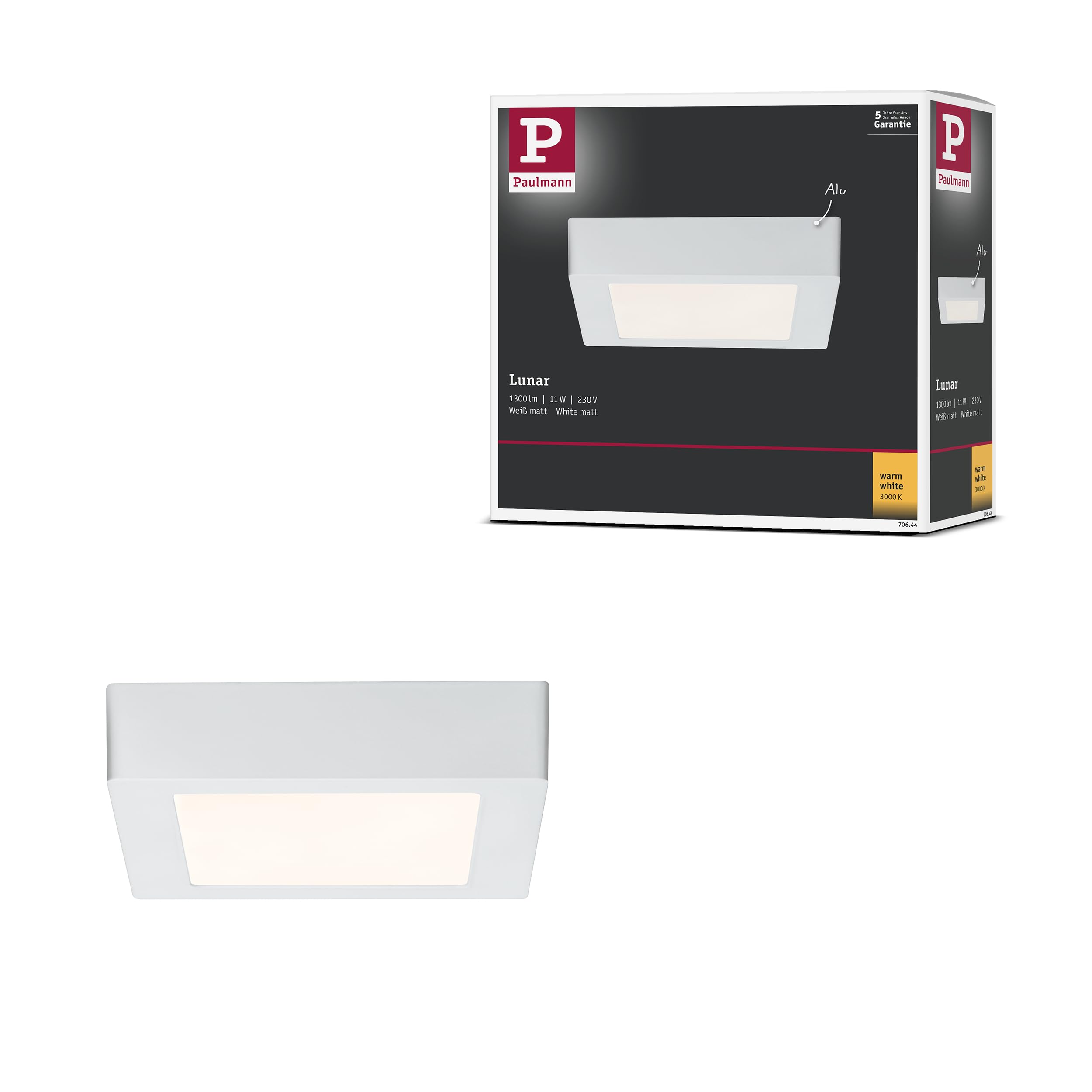 WallCeiling Lunar LED Panel 170x170mm 11W 230V White matt Aluminium