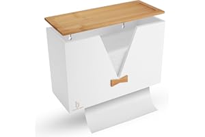 Cozee Bay Bamboo Paper Towel Dispenser, Paper Towel Holder with Lid for Home and Commercial, Wall Mount or Countertop (02 White)