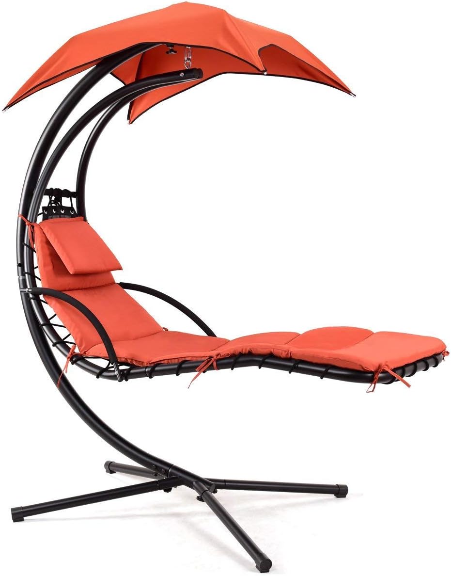 Giantex Hanging Chaise Lounger Swing Chair With Arc Stand Porch Swing Hammock Chair With Removable Canopy 330lbs Weight Capacity Orange Kitchen Dining Cjp Org In