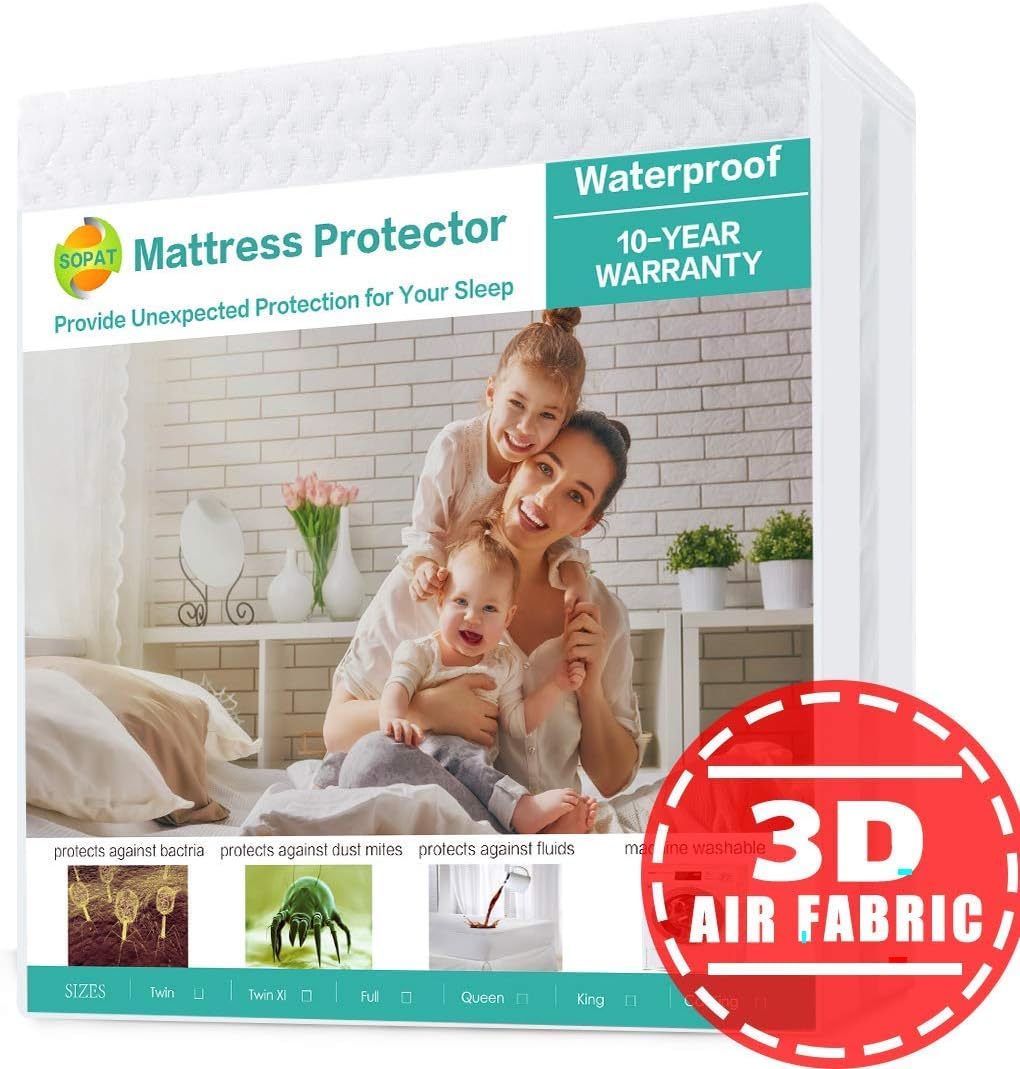 SOPAT King Mattress Protector 100% Waterproof Mattress Pad Cover,3D Air Fabric,Breathable Smooth Soft Cover