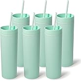 sweet grain Skinny Tumblers with Lids and Straws(6 Pack) - 16oz Matte Pastel Colored Skinny Acrylic Tumblers, Double Wall Plastic Tall Skinny Tumblers Bulk for Cold Hot Drinks - Mint Green