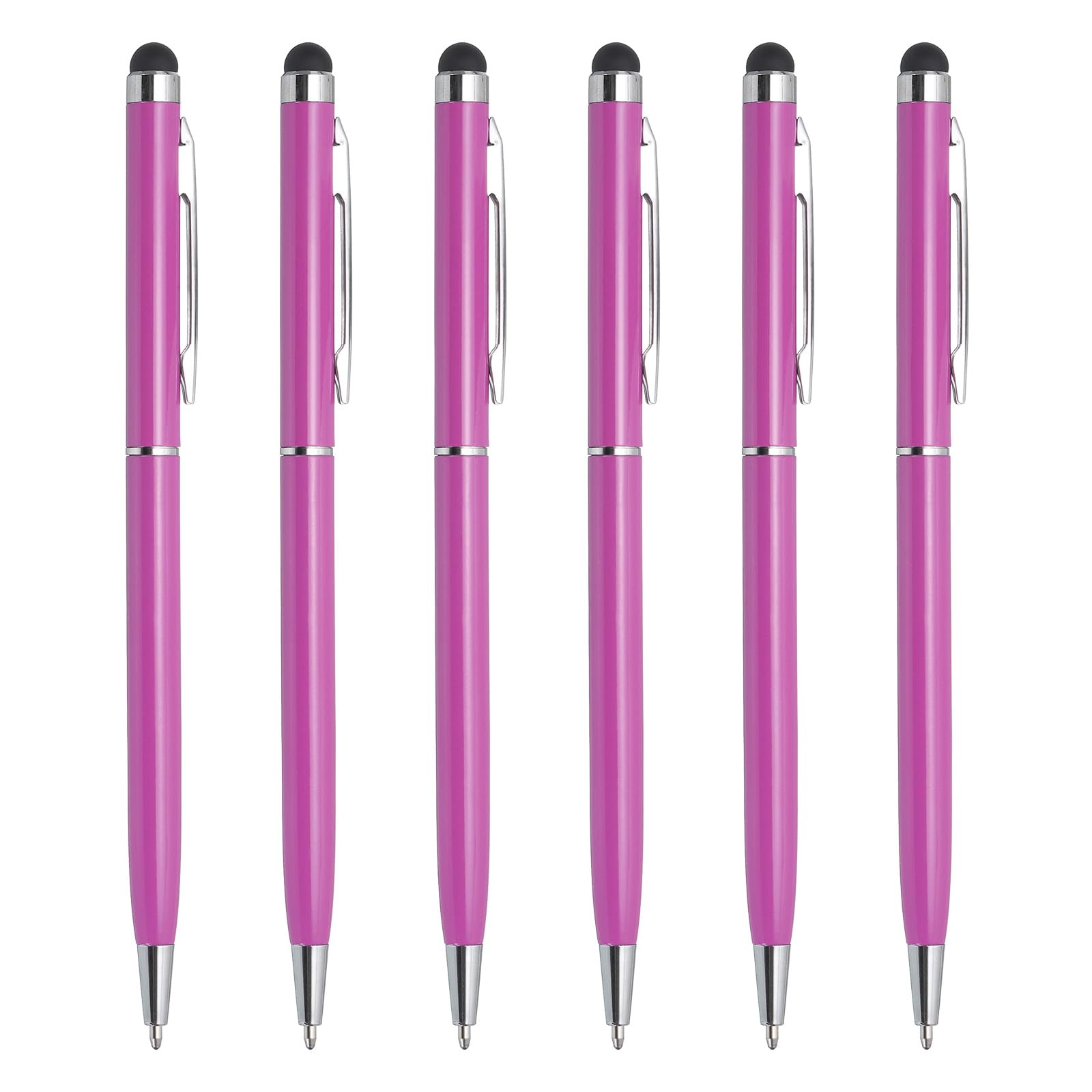 uxcell 6pcs Metal Stylus Pen Ballpoint Pen 2 in 1 Universal Retractable Ink Pen with Stylus Tips for All Capacitive Touch Screen Device, Rose Red
