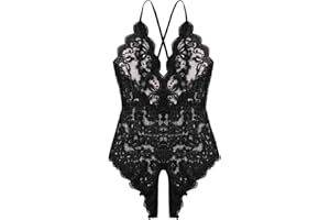 LAHAIMA Women One Piece Lingerie Sexy Teddy Lingerie V Neck Sexy Bodysuit Lace Nightie
