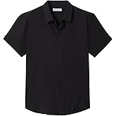 Demofair Men's Short Sleeve Button Down Shirt Cuban Collar Anti-Wrinkle Shirt Casual Summer Beach Shirt