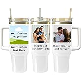 Ships Next Day, Personalized 40 Oz Tumbler with Handle and Straw, Custom Tumblers Personalized with Name&Picture,Couple Gifts for Her Him,Gifts for Boyfriend/Girlfriend (40 oz)
