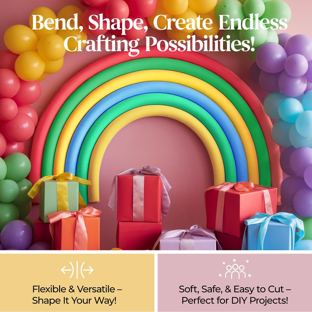 Play22 Pool Noodles Foam - Soft Large Rainbow Foam Noodle Tube, 6 Colors Bulk Swim Noodles, Multi-Purpose, Pool Toy, Floating Training Device, Exercise Aid, Craft Projects