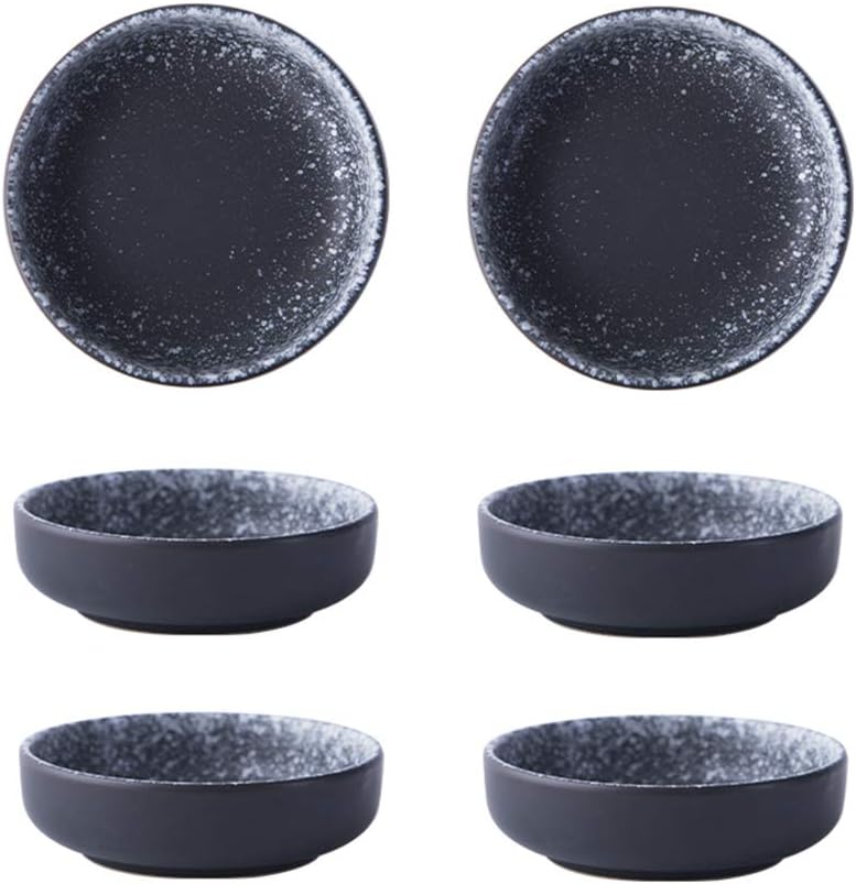 3.5 Inch Japanese Style Classic Porcelain Side Dish Bowl Seasoning Dishes Soy Dipping Sauce Dishes-Set of 6-Black&White
