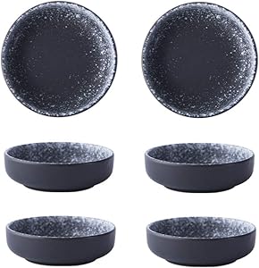 3.5 Inch Japanese Style Classic Porcelain Side Dish Bowl Seasoning Dishes Soy Dipping Sauce Dishes-Set of 6-Black&White