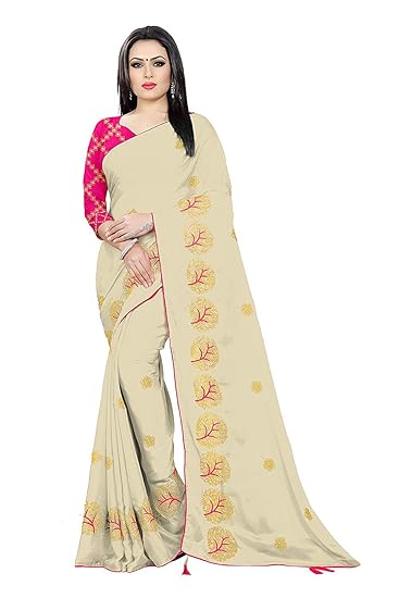 Womens Moss Chiffon Saree With Blouse Piece