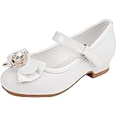 Stelle Girls Dress Shoes Glitter Princess Shoe Flower Mary Jane Low Heels Party Wedding Prom Footwear for Toddler Kids