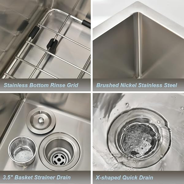 BOOMHOZE STAINLESS STEEL UNDERMOUNT BAR SINK, 15 X 17 INCHES SMALL WET BAR UNDERMOUNT 16 GAUGE SUS304 BRUSHED NICKEL SINGLE BOWL OUTDOOR KITCHEN SINK