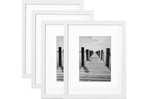 KTKDE 8x10 white Picture frame Set of 4, 5x7 with Mat 8x10,Tempered Glass Modern Style Wood Composite Frame, Studio Gallery frame for home Friends Wedding best gift