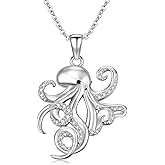 JBAERD Octopus/Anchor Cross Necklace Sterling Silver Ocean Pendant Necklace Ocean Jewelry Gifts for Women