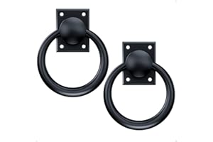 trust4care 3-3/4" Rotatable Matte Black Sliding Barn Door Handles Garden Fence Gate Pulls, Zinc Vintage Ring Bi-fold Closet Door Handles, Trapdoor Attic Pull Down Hardware Kit