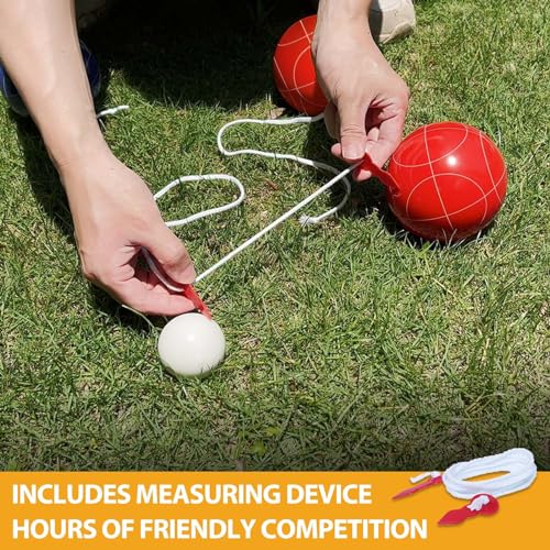 JOLORLY Professional Grade 107mm Bocce Ball Game Set Regulation Size and Weight 920g for Official Tournaments (Red and Green)