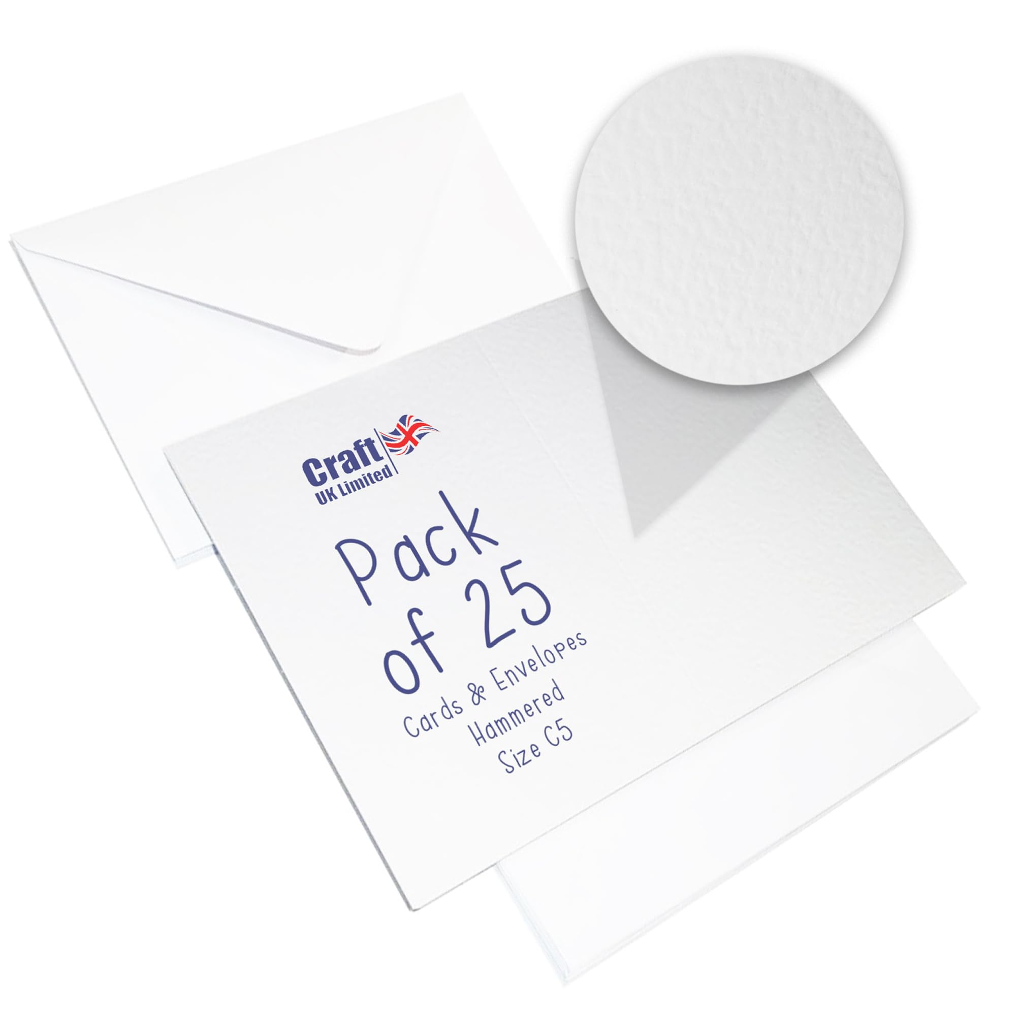 Craft UK 2250 C5 Hammered Card and Envelope pack of 25 - White — image 1