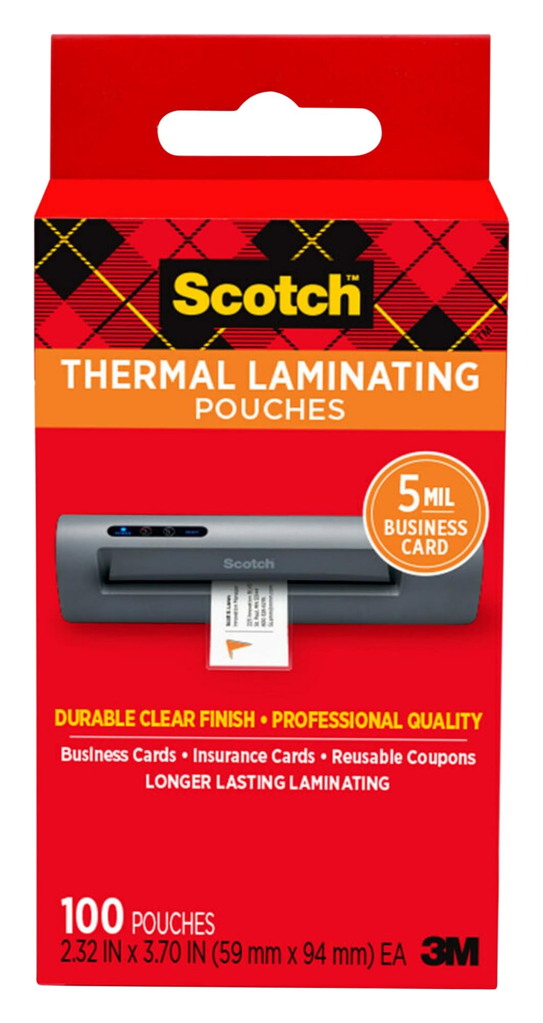 Scotch Thermal Laminating Pouches, 5 Mil Thick for Extra Protection, 2.32 x 3.70-Inches, Business Card Size, 100-Pack (TP5851-100)
