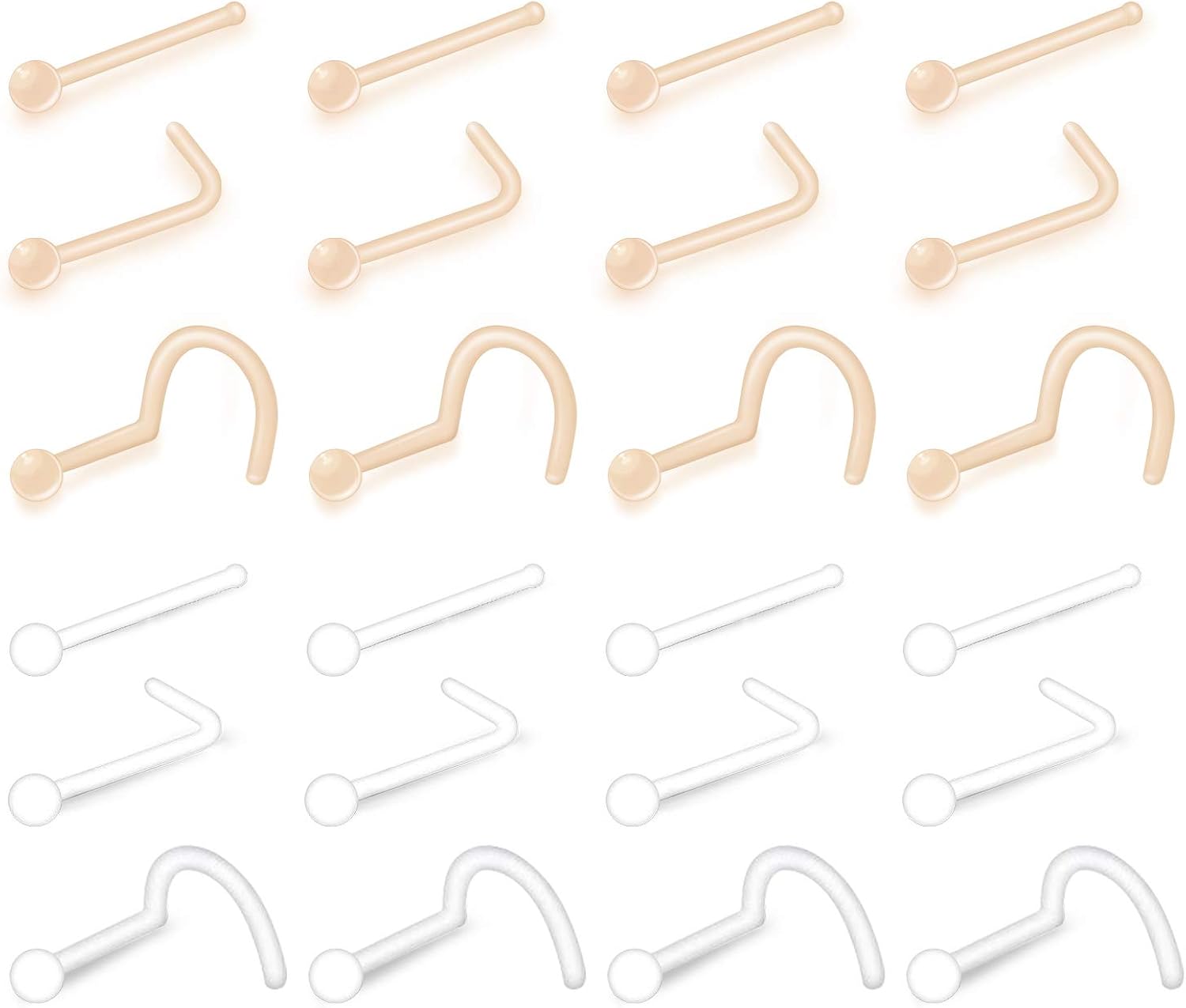 LAURITAMI Biofelx Flexible Clear Nose Retainers 20G Screw Piercing Skin