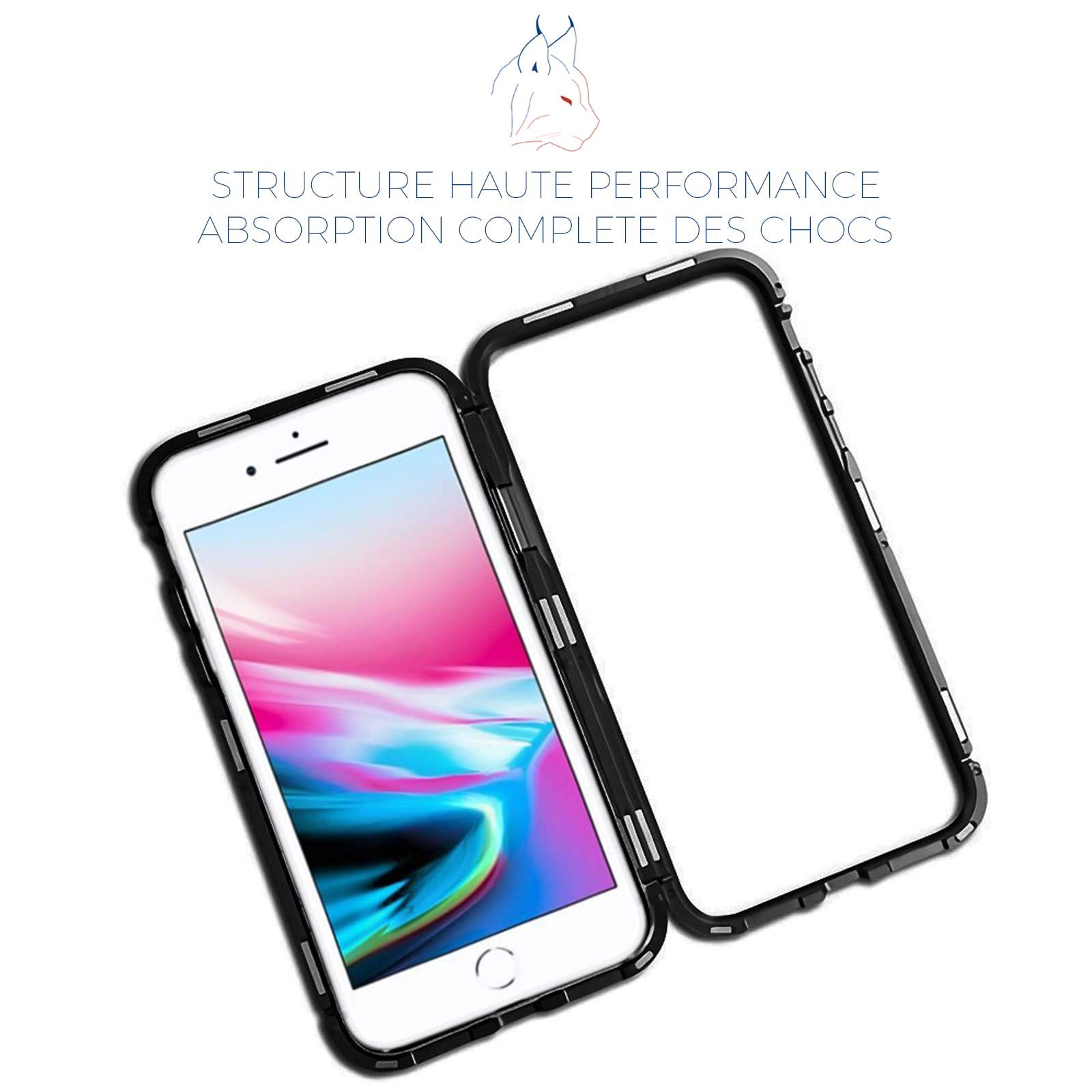 LINCIVIUS  Coque Integrale Compatible avec Apple iPhone 8, Coque de Protection 2 en 1 Aluminium et Verre Trempe Avant Et Arrière Contour Bumper Rigide pour Apple iPhone 8, Noir