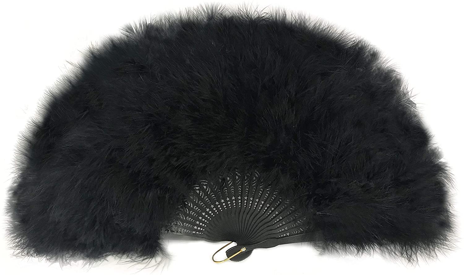 FANSOFFANS Marabou Feather Hand Fan 45cm, Fancy Dress Wedding Party Favour Gift Outdoor Vintage Dance Photoshoot (Black Fan, Black Ribs)