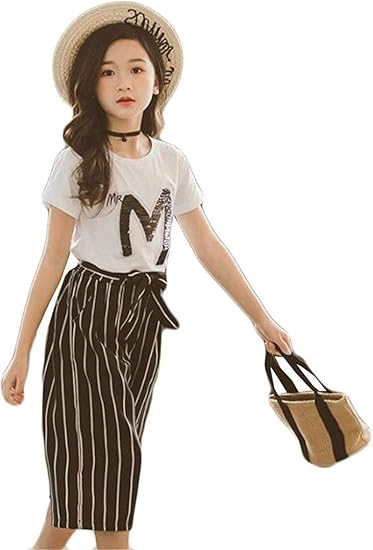 Amazon Godlovefull 子供服 女の子 上下セット Tシャツ ガウチョパンツ 春 夏 キッズ服 トップス パンツ 2点セット ふわふわ ファッション 通学 通園 写真撮影 海遊び 普段着 Tシャツ カットソー 通販