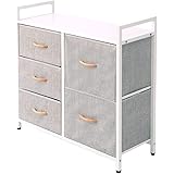 AZ L1 Life Concept Extra Wide Dresser Storage Tower with Sturdy Steel Frame, Wood Top, 5 Drawers of Easy-Pull Fabric Bins, Or