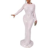 PORRCEY Sexy Elegant Rhinestone Dress for Women Mesh See Through Bodycon Birthday Cocktail Party Club Night Evening Gowns