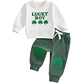 Lenjindjer Toddler Baby Boy St Patricks Day Outfit Long Sleeve Lucky Boy Sweatshirt Shamrock Print Pants Spring Irish Clothes
