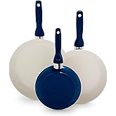GreenPan Rio Hard Anodized Healthy Ceramic Nonstick, 7" 9.5" and 11" 3 Piece Frying Pan Skillet Set, Soft Grip Handle, PFAS-Free, Dishwasher Safe, Oven Safe, Oxford Blue