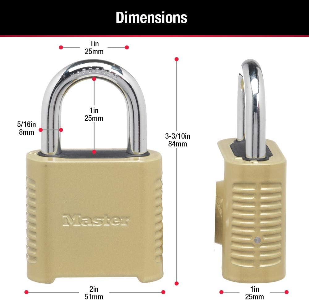 Master Lock 875D Heavy Duty Outdoor Combination Lock, 2 in. Wide, Brass Finish - - 