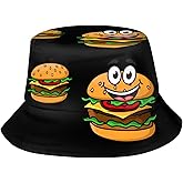 Funny Hamburger Bucket Hat Fisherman Sun Bucket Hat for Adults Teens Wide Brim Beach Fisherman Cap