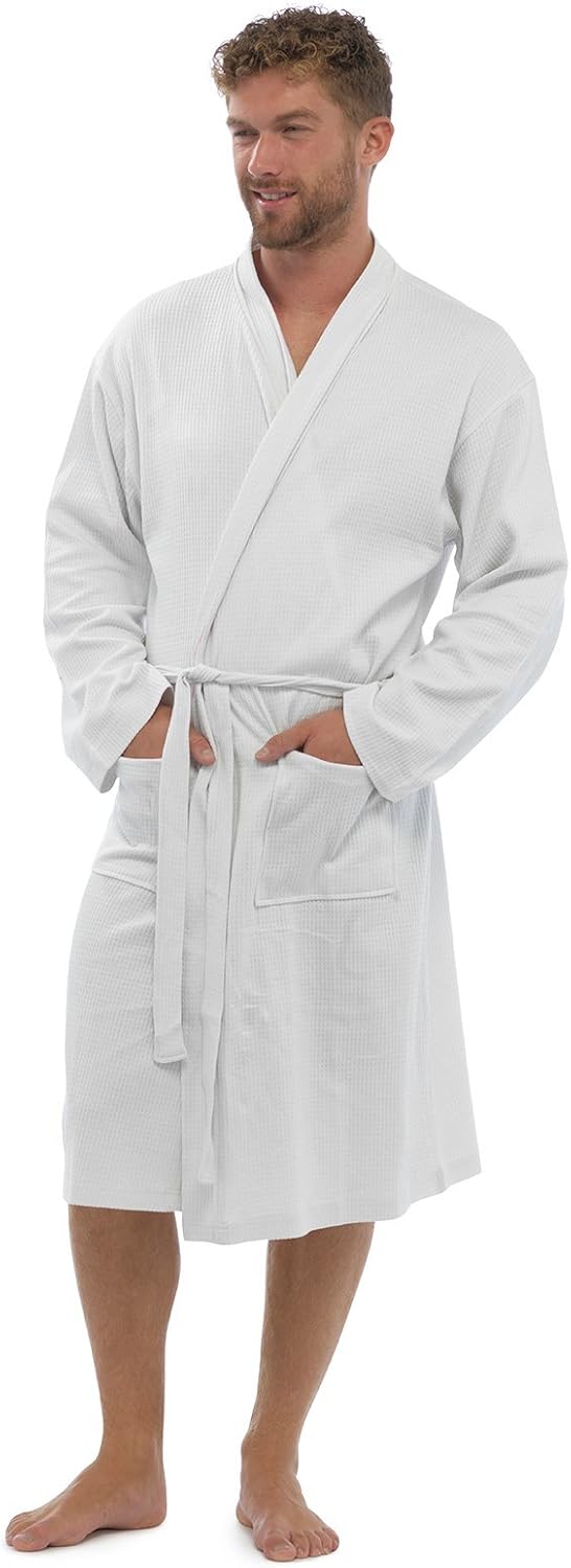 Mens Foxbury Classic Waffle Design 100 Cotton Dressing Gown White L/XL