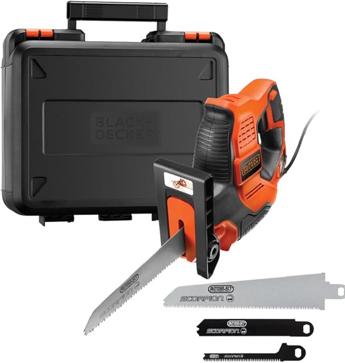 BLACK+DECKER 500 W Autoselect ScorpionPowered Electric Saw Jigsaw and Prune with Kitbox, 3