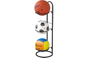 AGTEK Ball Display Rack,Storage Garage Organizer,Ball Shelf,Sports Equipment Organizer with 3 Baskets,for Basketball Football Soccerball,Black