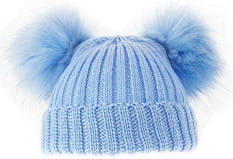 baby blue double pom pom hat