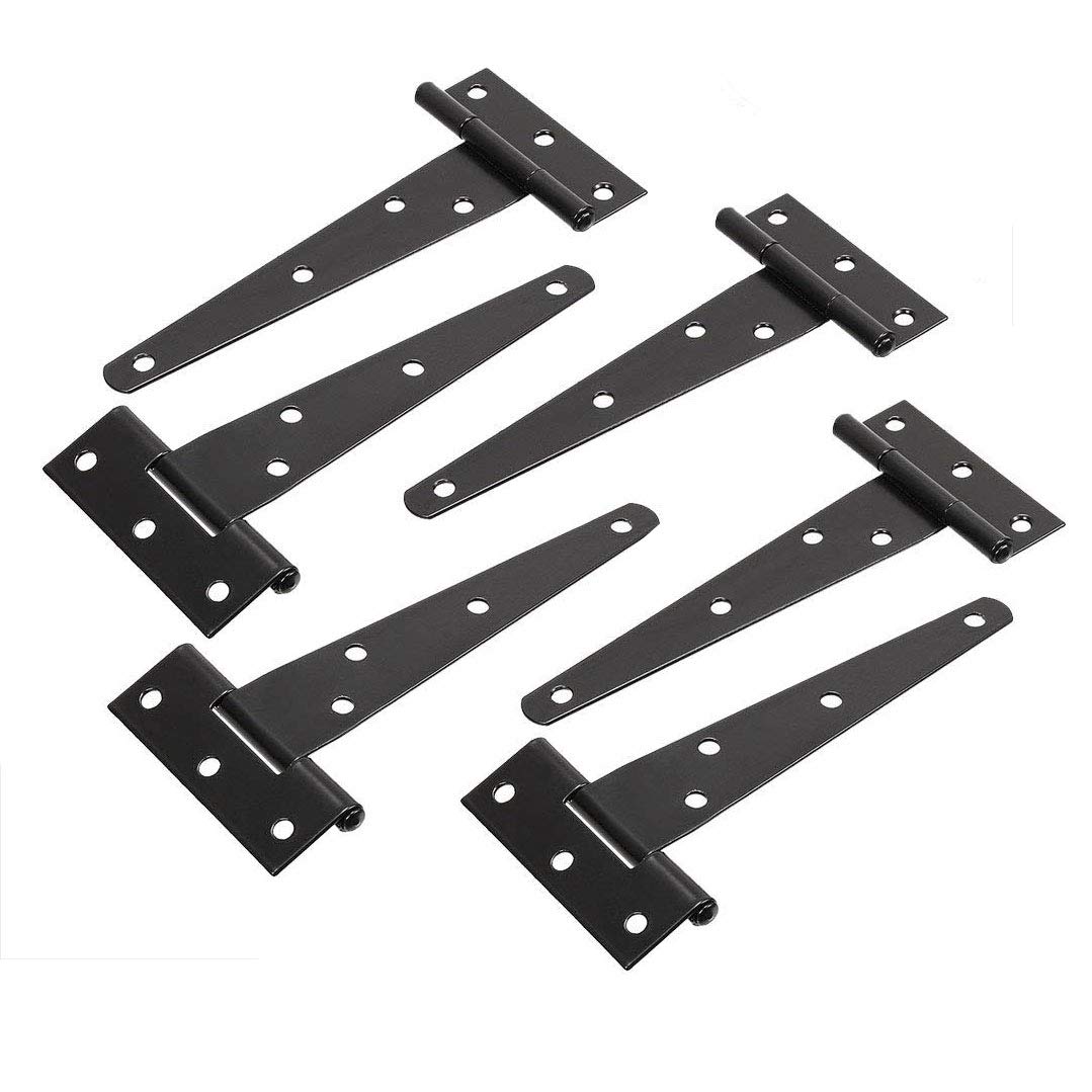 TamBee Gate Hinges Light Duty Shed Hinges Black T Hinges Metal Strap Tee Hinges for Wooden Barn Gates Hinges Shed Doors Fence Hinges 6PCS (6, 125mm/5inch)