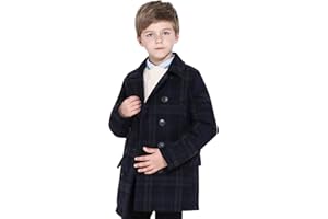 SOLOCOTE Boys Coat Elegant Notched Collar Double Breasted Wool Blend Over Pea Coat