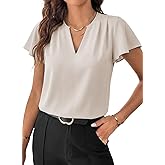 EVALESS Blouses for Women Dressy Casual Summer Ruffle Short Sleeve V Neck Work Tops Busines Office Shirts