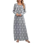 DouBCQ Nightgowns for Women Long Sleeve Button House Dress Soft Full Length Sleepwear with Pockets