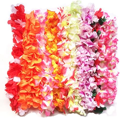 LITTLE FEATHER Mega Lei Hawaiian Colorful Tropical Summer Flower Leis Floral Necklace Assortment 30 count