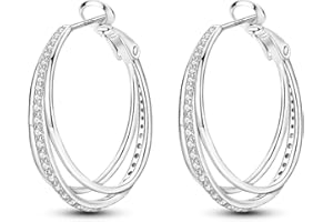 Parmuz 925 Sterling Silver Earrings Big Large Hoops for Women Ladies Lightweight Twisted Hoop Earrings With Cubic Zirconia Hypoallergenic Jewelry for Her