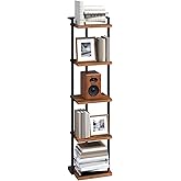 MAHANCRIS Bookshelf, 5-Tier Bookcase, Vertical Tall Narrow Book Shelf for Small Space, Open Storage Display Shelf with Stable Base & Anti-Tip Kits, for Living Room, Study, Rustic Brown BKHR11501