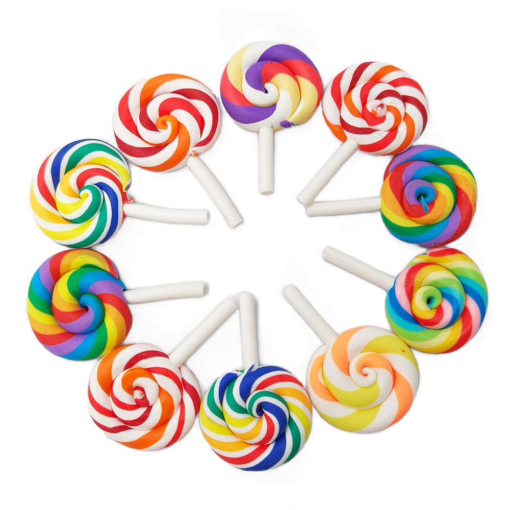 100pcs Slime Charms Resin Fake Candy Lollipop Charms Kawaii Cute Set Mixed Assorted Sweets Flatback Slime Beads Making Supplies for DIY Craft Making and Ornament Scrapbooking