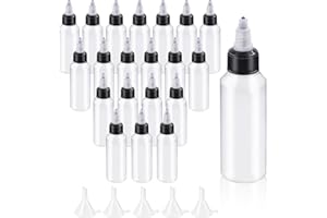 Glarks 25Pcs 60ML/2oz Dispensing Bottles with Funnel Set, Boston Round LDPE Plastic Bottle, Clear Plastic Squeeze Bottles wit