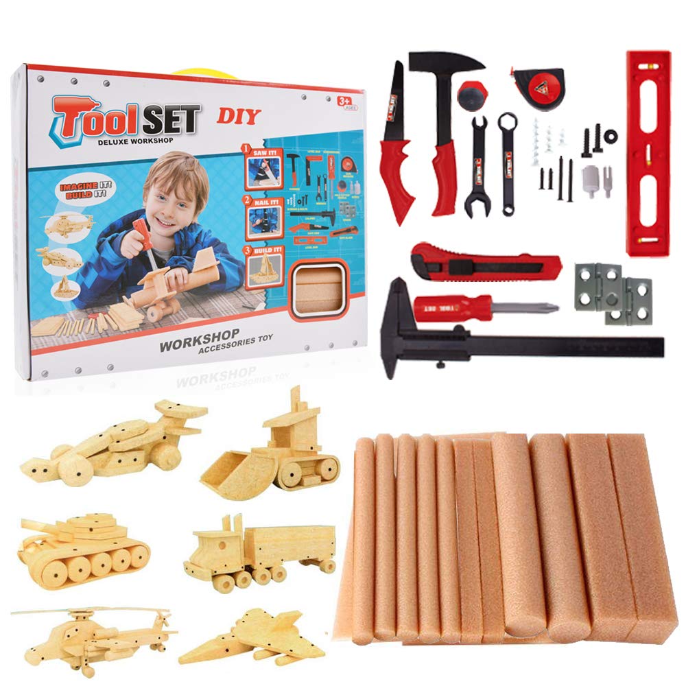 ZIXIZ Kids Tool Set with Foam Plate, Pretend Play Educational Toys for Boys and Girls, Workshop Construction Accessories