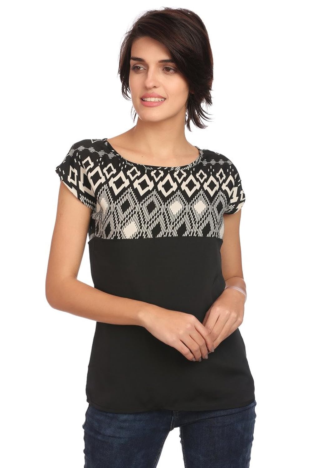 rosecaido casual cap sleeve printed women's multicolor top