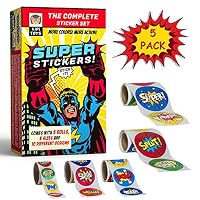 Superhero 3 Sizes Sticker Rolls Fun 5 Pack 300 pcs Gift Box Bundle Comic Book Stickers Roll for Party Kids Children Adults Office Home or Party