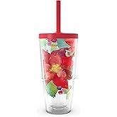 Tervis Christmas Holiday Poinsettias Made in USA Double Walled Insulated Tumbler Travel Cup Keeps Drinks Cold & Hot, 24oz with Straw Lid, Classic