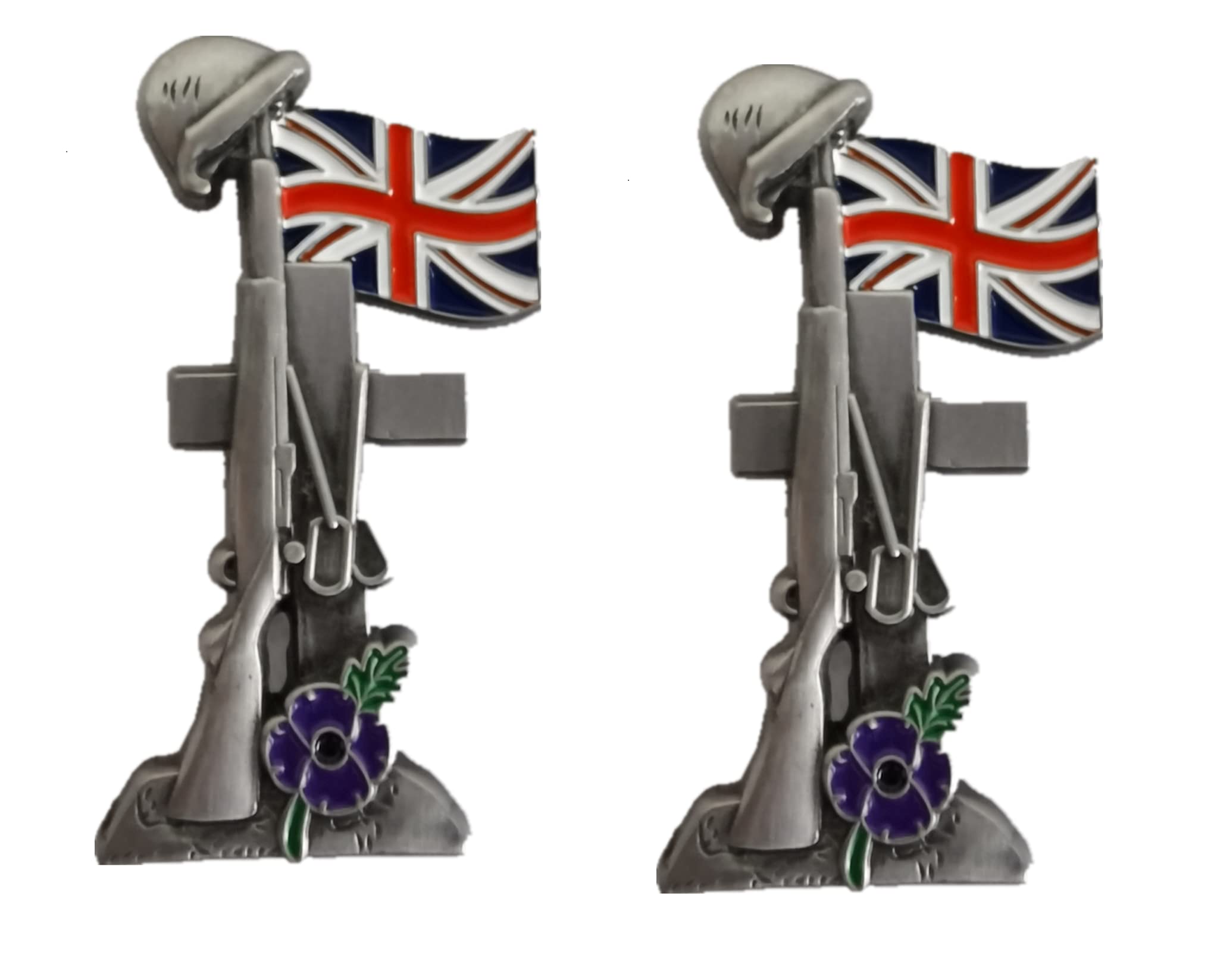 Pack of 2 Purple Silver Flowers Animals Horse World War Union Jack Flowers Brooch Enamel Pin Badge