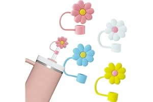 Hotanry 4 Pcs Stanley Cup Straw Cover Flower, 10mm Straw Covers Topper for Stanley 40 oz & 30 oz Cup Accessories Silicone Straw Toppers Cap for Reusable Straws Simple Modern Straw Caps